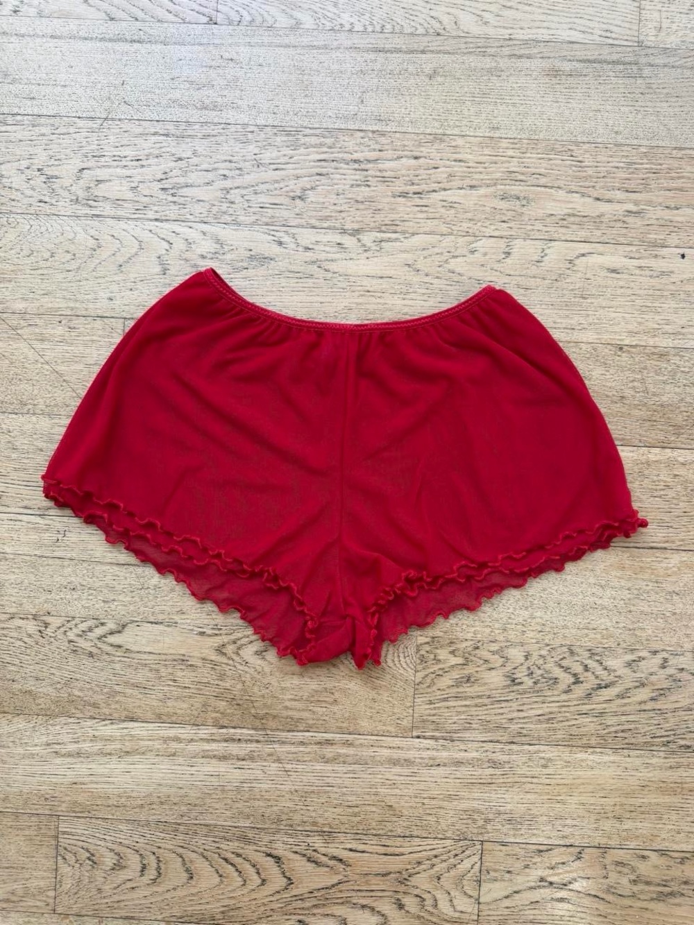 Express Bright Red Mesh Mini Shorts Ruffle Bottoms